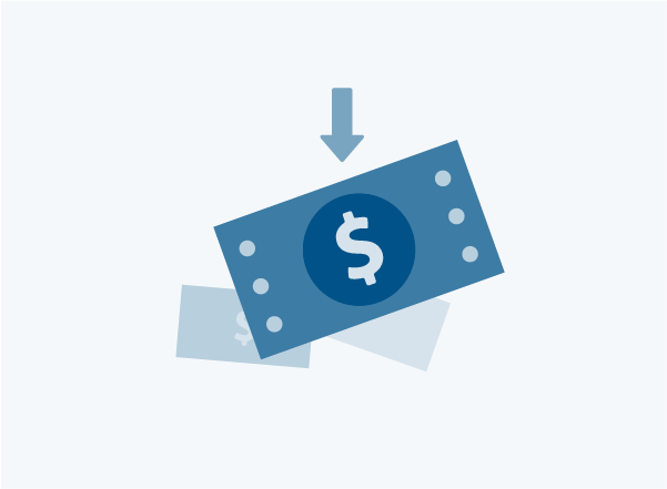 Icon of a dollar bill and an arrow pointing down