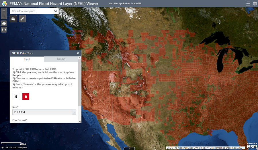 National Flood Hazard Layer sample graphic of a U.S. satellite map