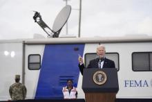 President Joe Biden speaking in front of FEMA trailer 