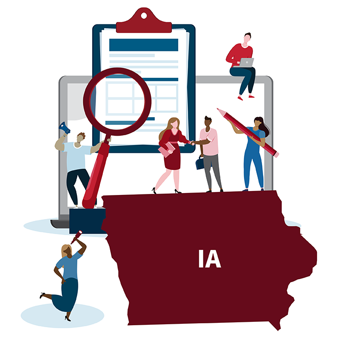 A graphic showing the state of Iowa and components related to individual assistance.