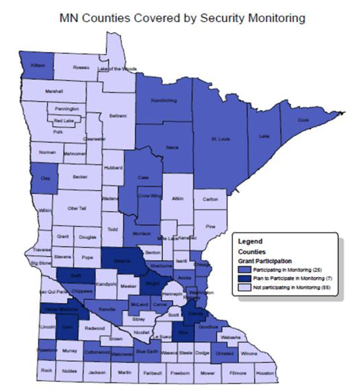 Minnesota - Counties Covered by Security Monitoring Graphic