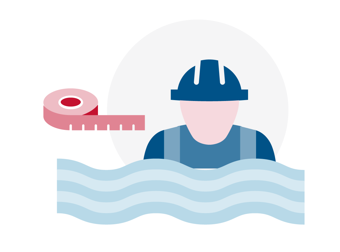 Illustration of a construction worker with a measuring tape in a flood