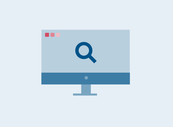 Ilustración de un monitor de computadora con un ícono de búsqueda