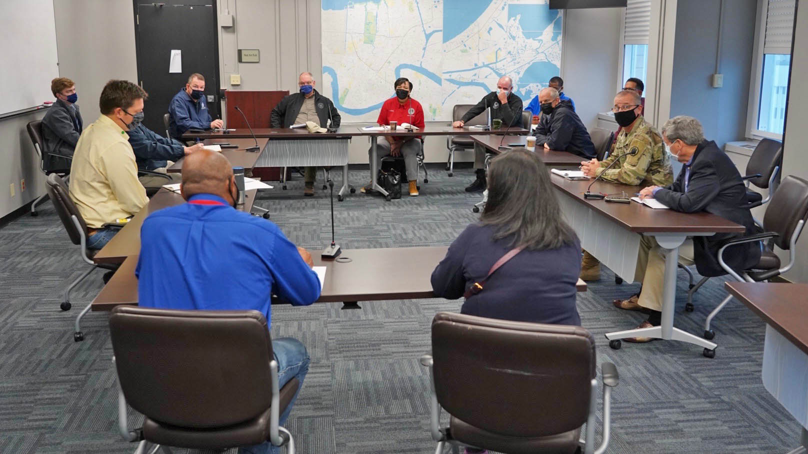 FEMA Administrator Pete Gaynor meets with staff from the New Orleans Office of Homeland Security and Emergency Preparedness and tours their emergency operations center during a visit following Hurricane Zeta.