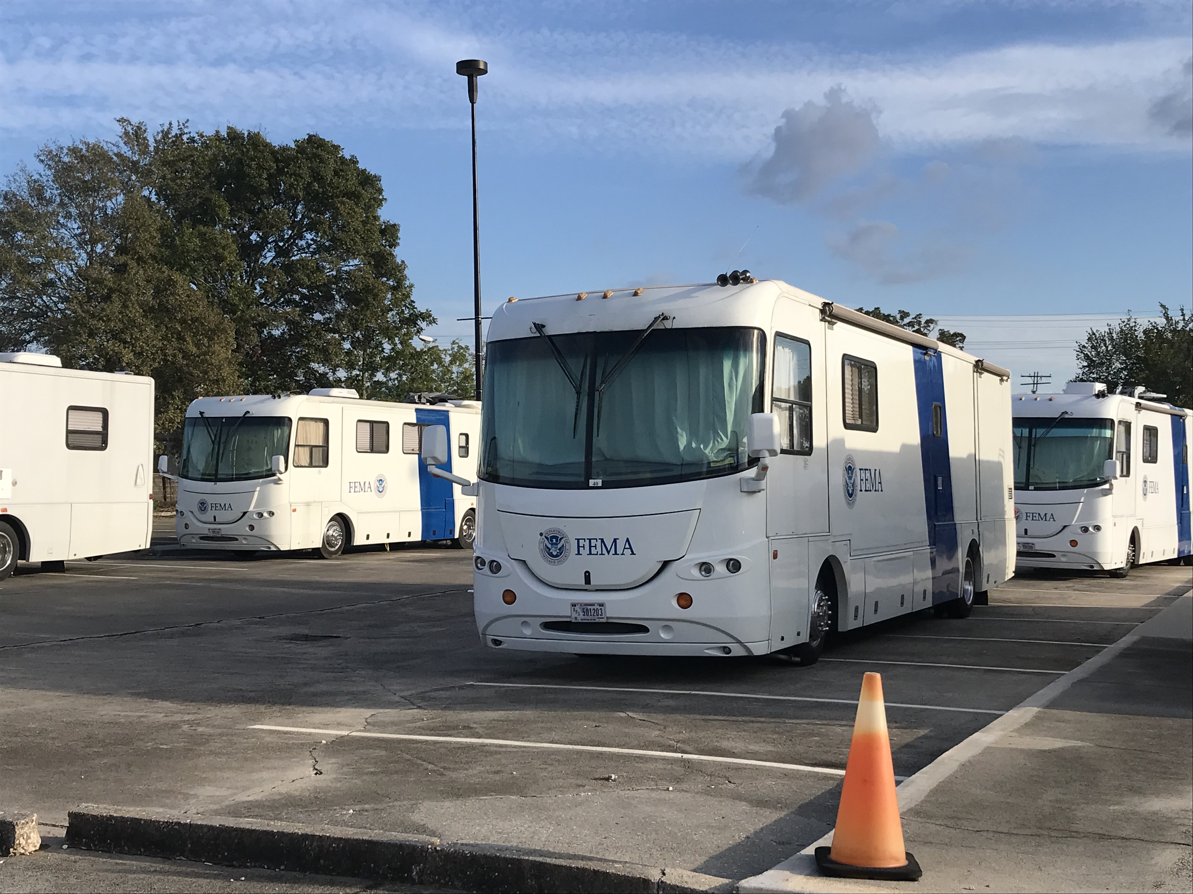 BATON ROUGE, LA – Mobile Registration Intake Center vehicles being staged to provide quick assistance to storm survivors from Hurricanes Laura and Delta.