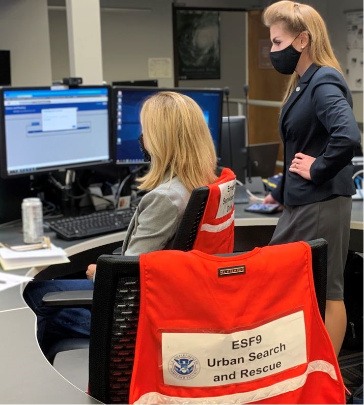 FEMA staff members are on around-the-clock duty at the agency’s Region 6 Regional Response Coordination Center in preparation for Hurricane Delta’s arrival.