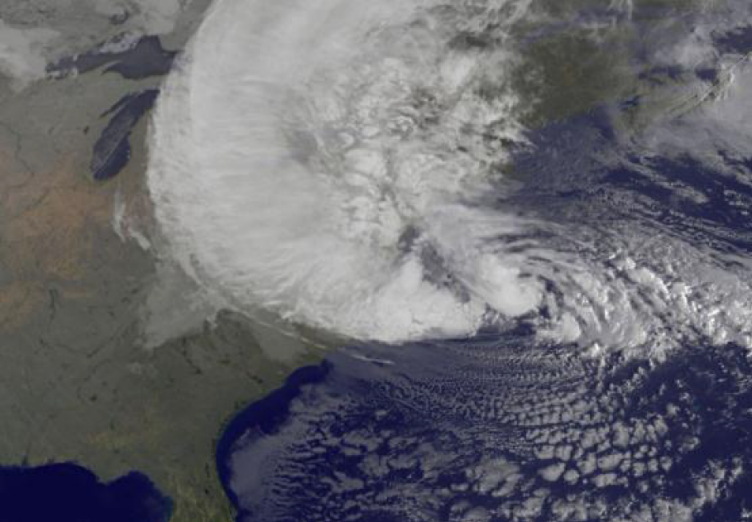 satellite image of hurricane over east coast of United States
