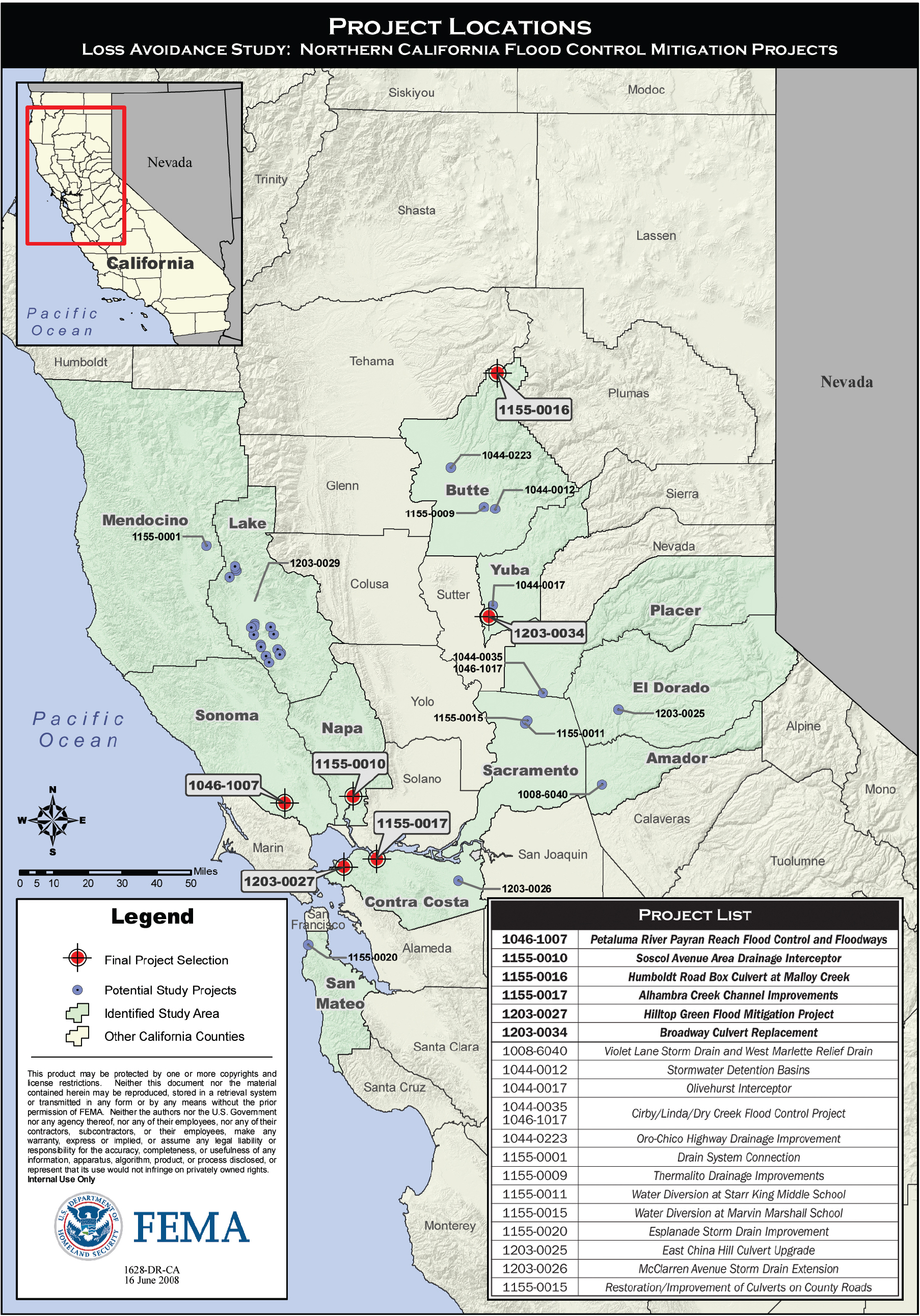 Project Locations. Loss Avoidance Study: Northern California Flood Control Mitigation Projects.