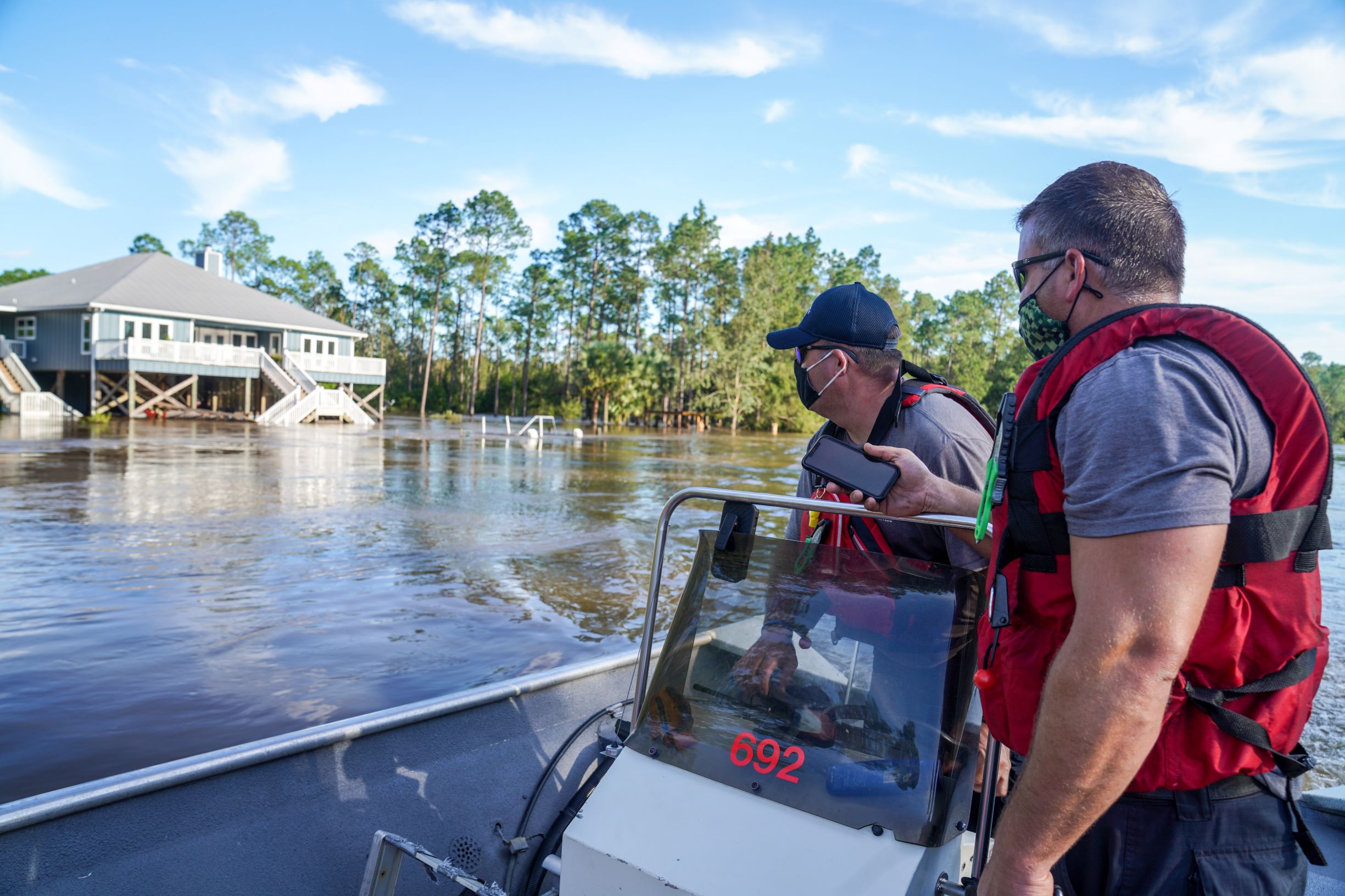 Tuscaloosa Fire Rescue Swift Water Team performs a secondary search and rescue on the Styx River. Seminole, AL. Photo credit: Alexis Hall