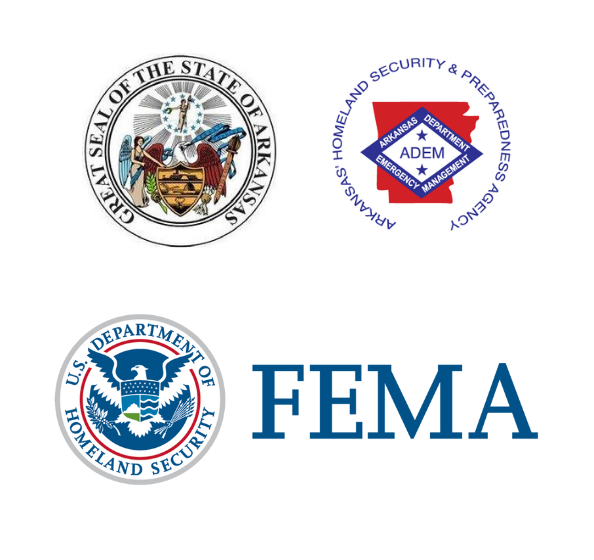 State of Arkansas, Arkansas Division of Emergency Management and FEMA seals.