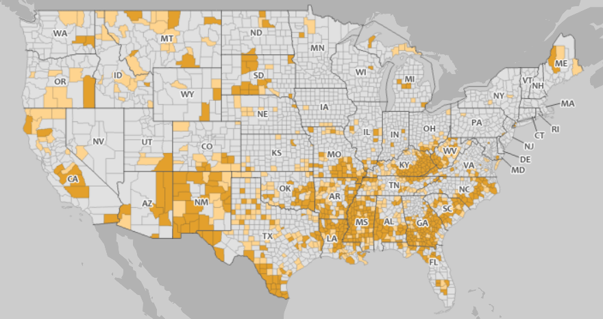 Screengrab of a Census poverty status map