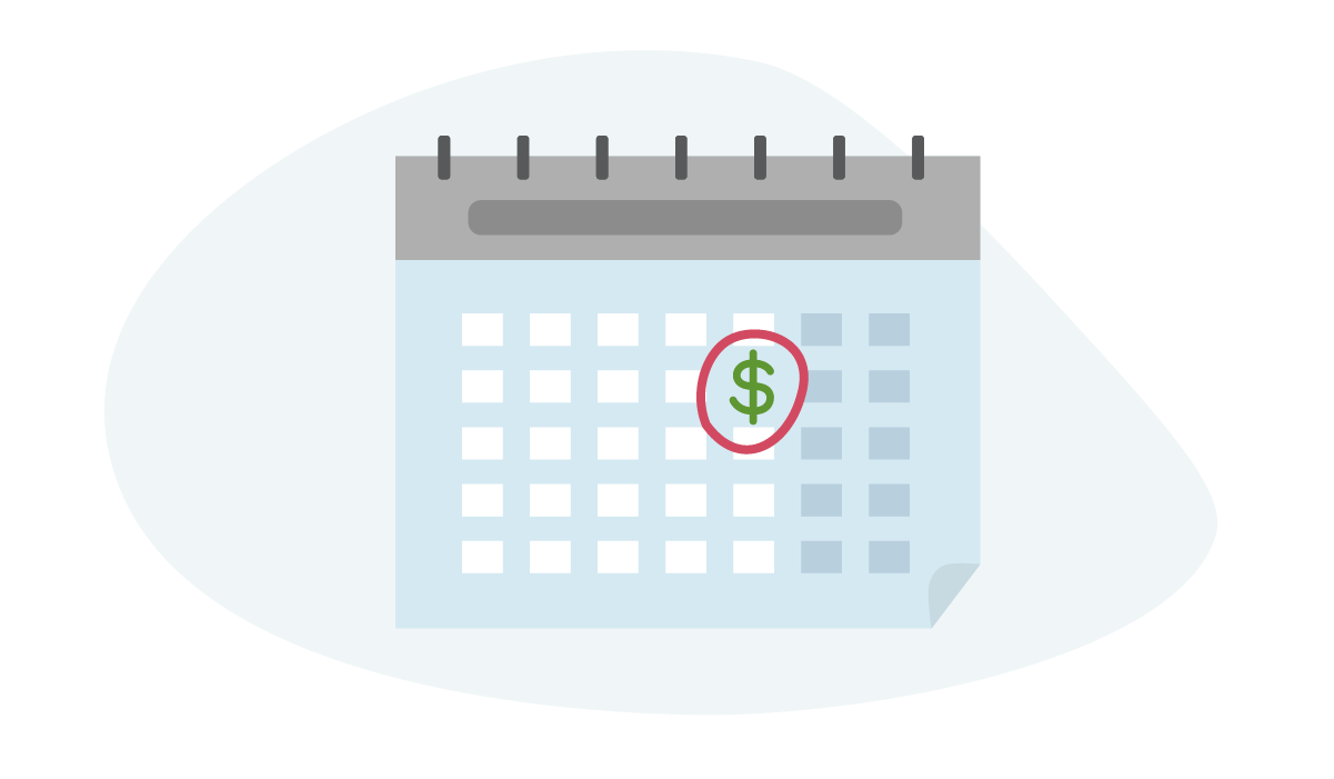 Illustration of a calendar with a dollar sign circled in red on a date