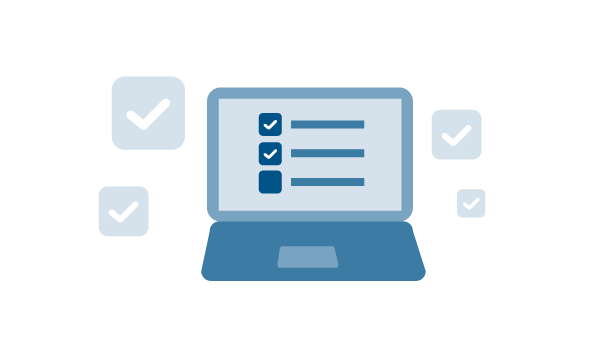 Illustration of a laptop with check marked items