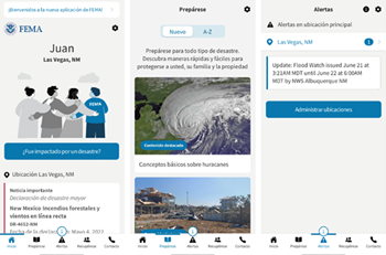 Capturas de pantalla de la nueva aplicación de FEMA