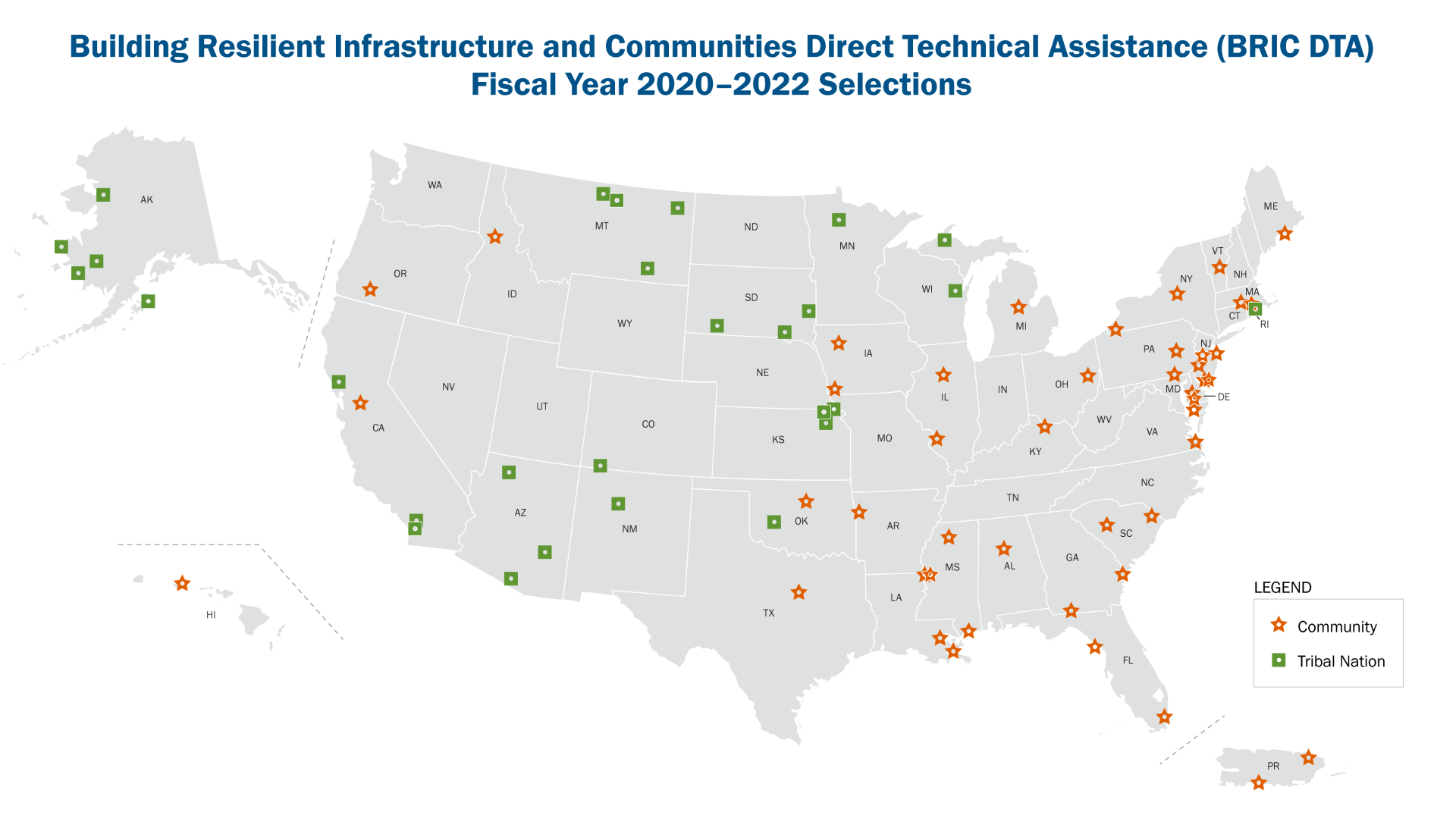 This map shows the communities and tribal nations that received DTA funding in fiscal years 2020-2022.
