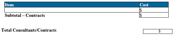 Screenshot of Subtotal Contracts and Total Consultants/Contracts field