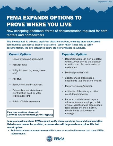 FEMA Expands Options To Prove Where You Live