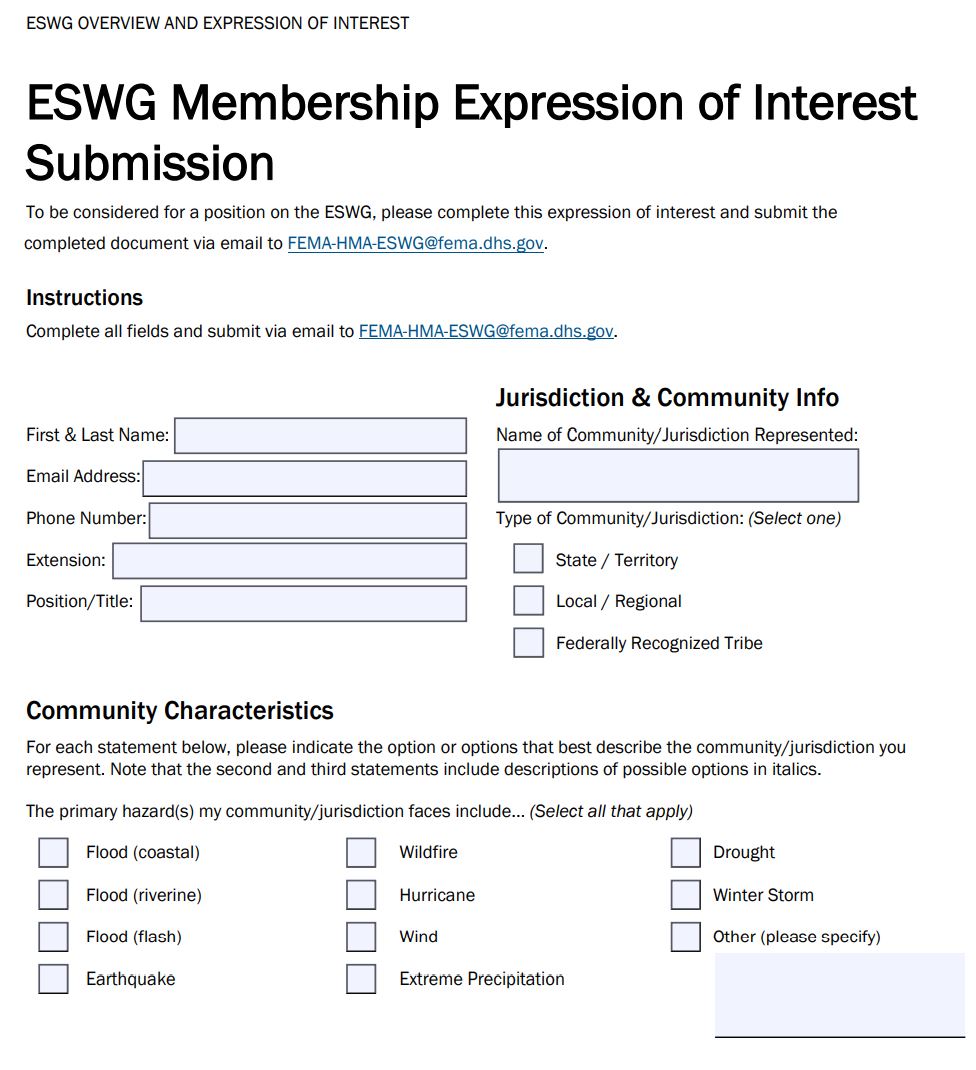 Screenshot of ESWG Membership Expression of Interest Submission Form 