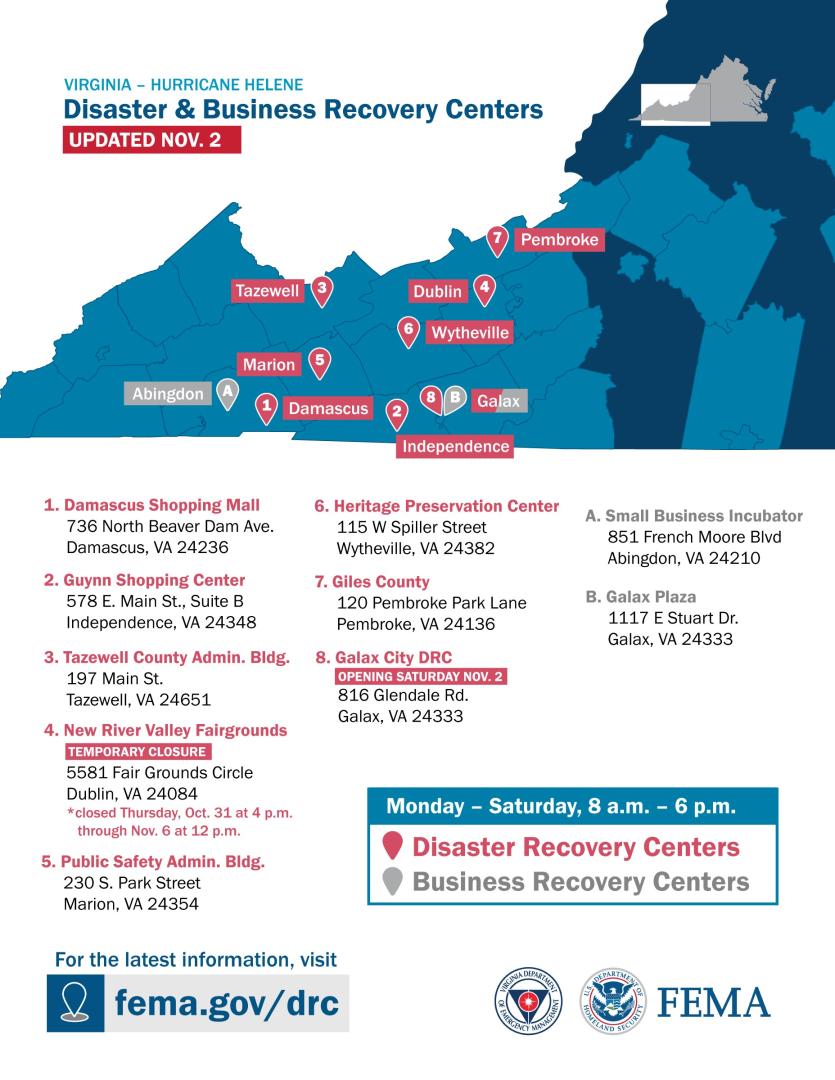 maps of disaster and business recovery centers