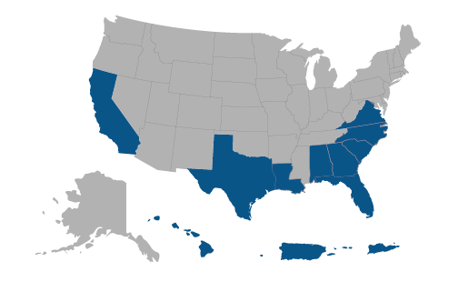 Map of U.S. with areas covered by RSFLG funding