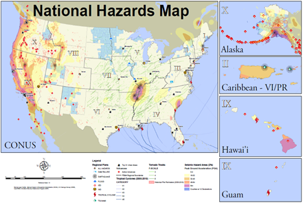 National Hazards Map of the United States of America