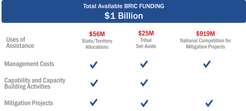 Table showing the total available BRIC Funding