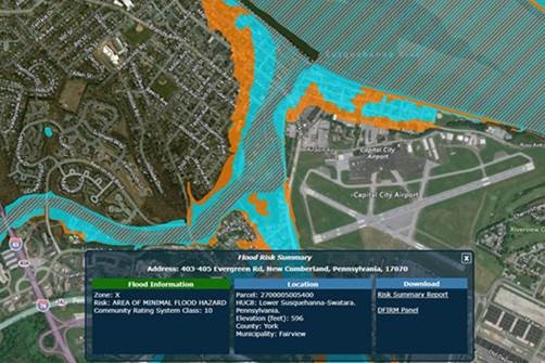 Image of the Pennsylvania Flood Risk Tool app interface