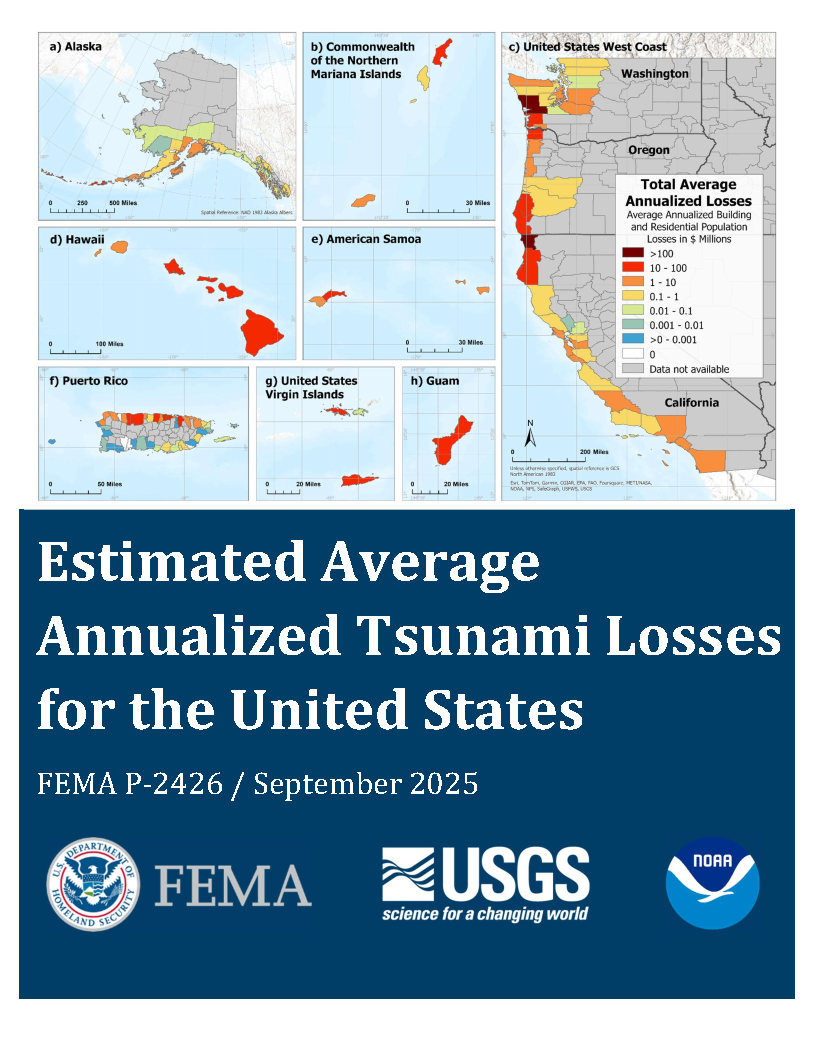 A screenshot of the Estimated Annualized Tsunami Losses for the United States report cover.