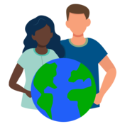 Illustration of woman and man holding a globe