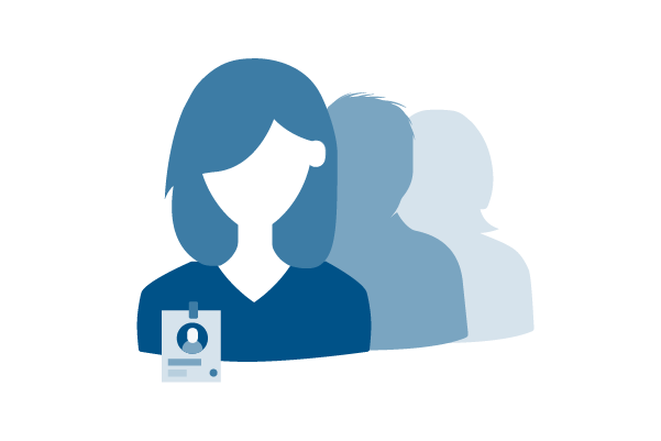 Aa illustration of a woman with a badge and 2 people behind her