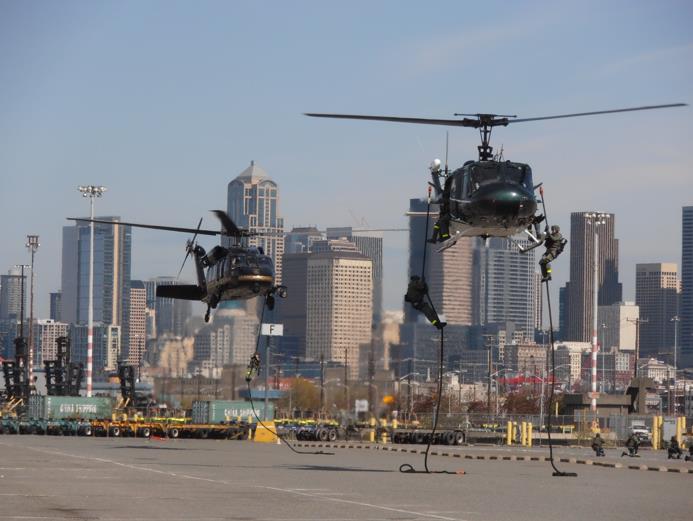 Figure 2: The NWRA regularly participates in regional exercises, such as this fast roping exercise with King County Sheriff and CBP in the Port of Seattle.