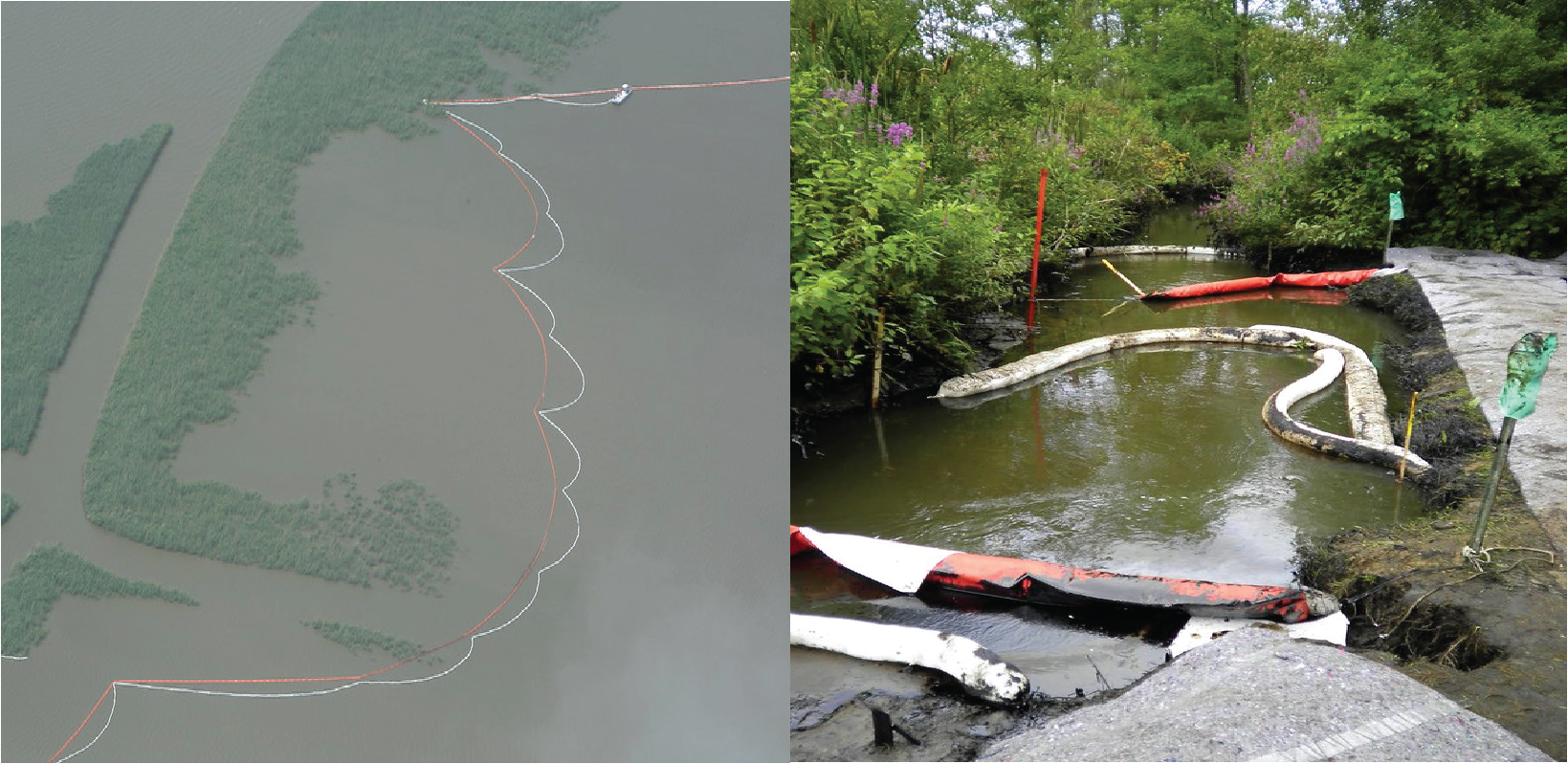 Containment booms on large and small bodies of water