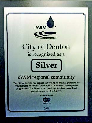 Image 1: Wall plaque describing the City of Denton as a Silver iSWM regional community
