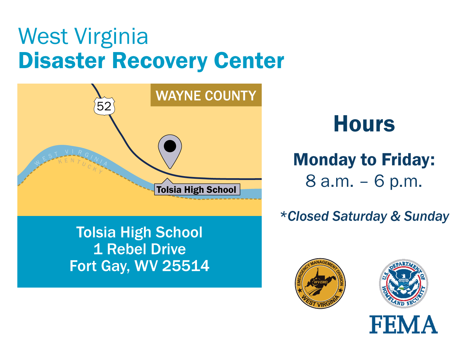 Tolsia High School disaster recovery center hours