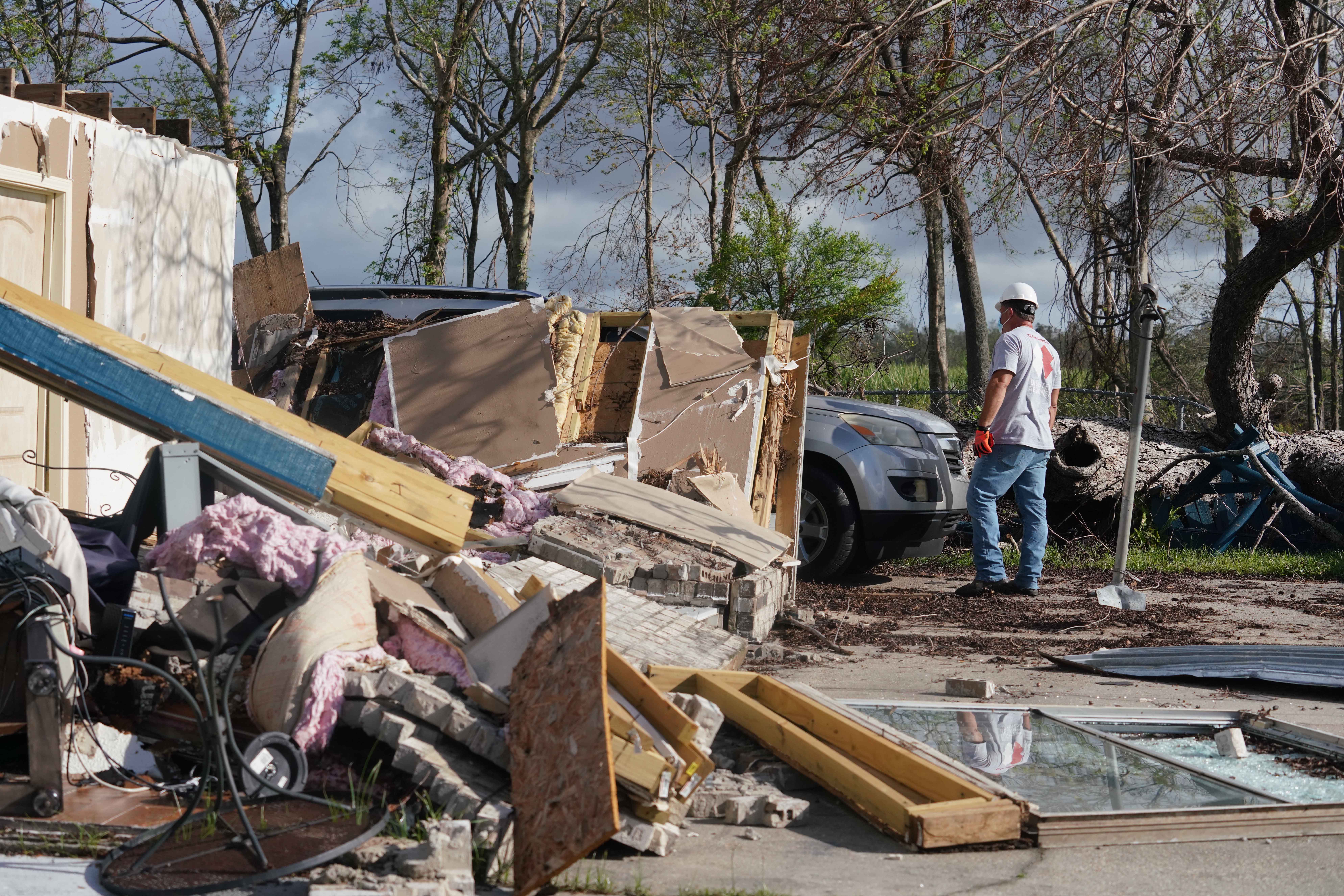 Members from Team Rubicon Disaster Response Team assess damage caused by Hurricane Ida.