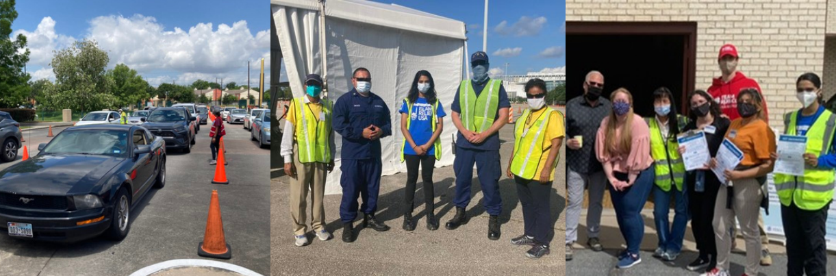 Volunteers help run a vaccination site.