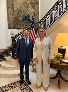 FEMA Administrator Deanne Criswell is welcomed to Brussels by the U.S. Ambassador to Belgium Michael Adler.