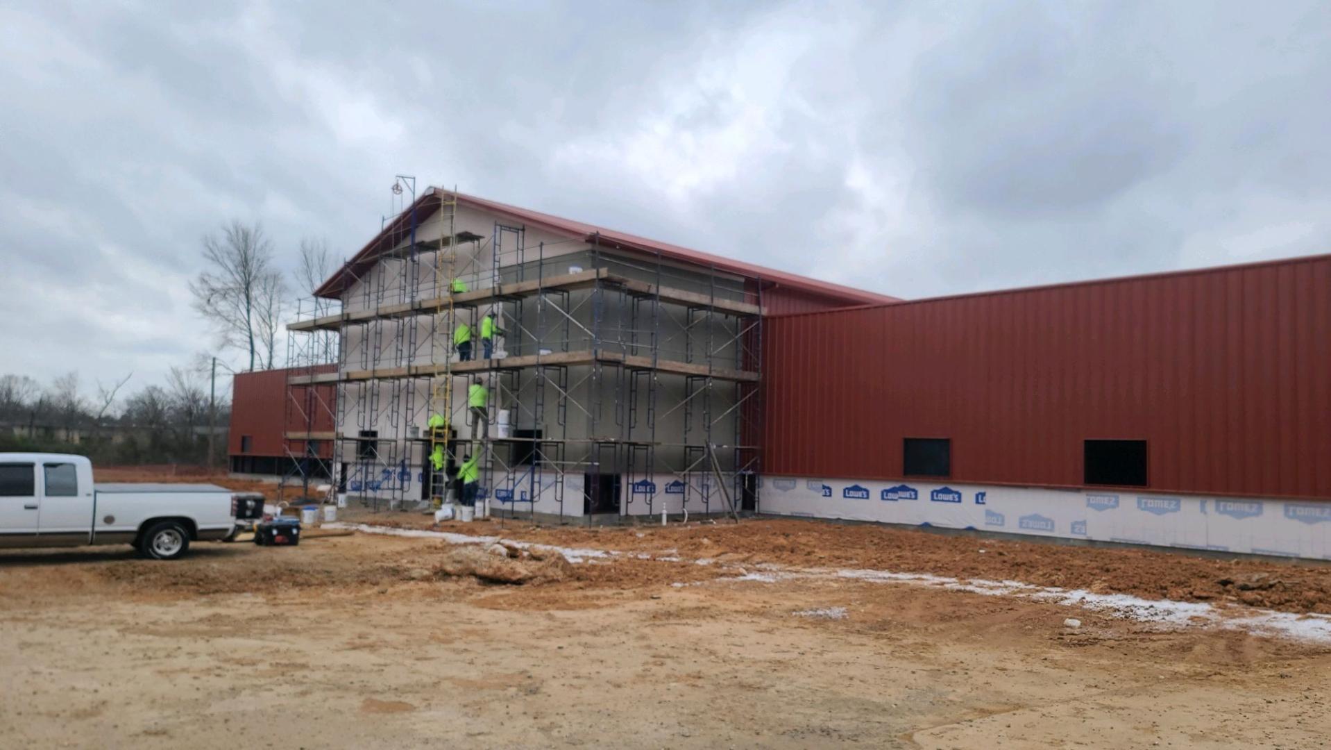 The New Commandment Church of God in Christ in Arkansas undergoes repairs after it was destroyed by severe storms and flooding in 2023.