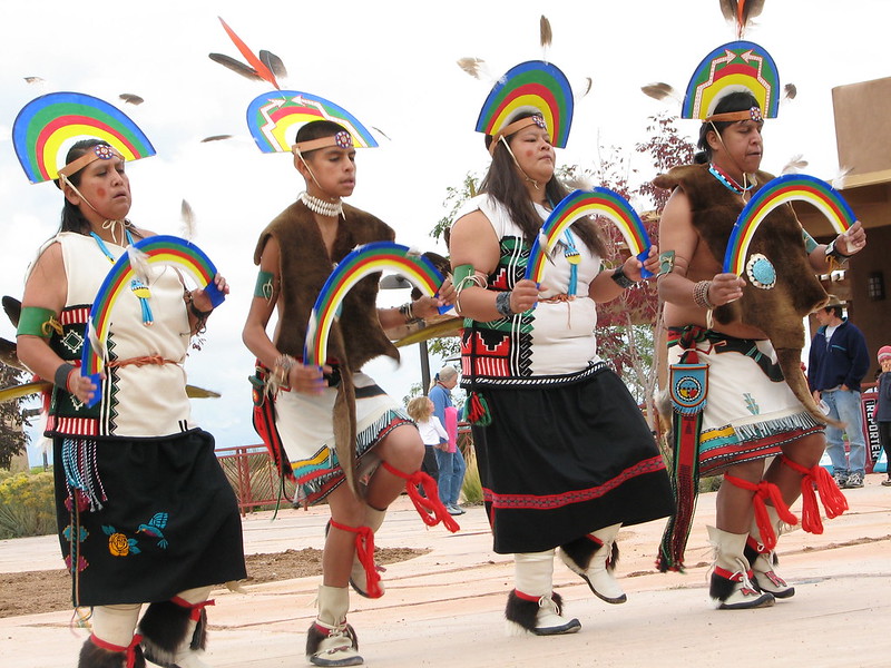 Members of the Santa Clara Pueblo tribe performing a ceremonial dance.
