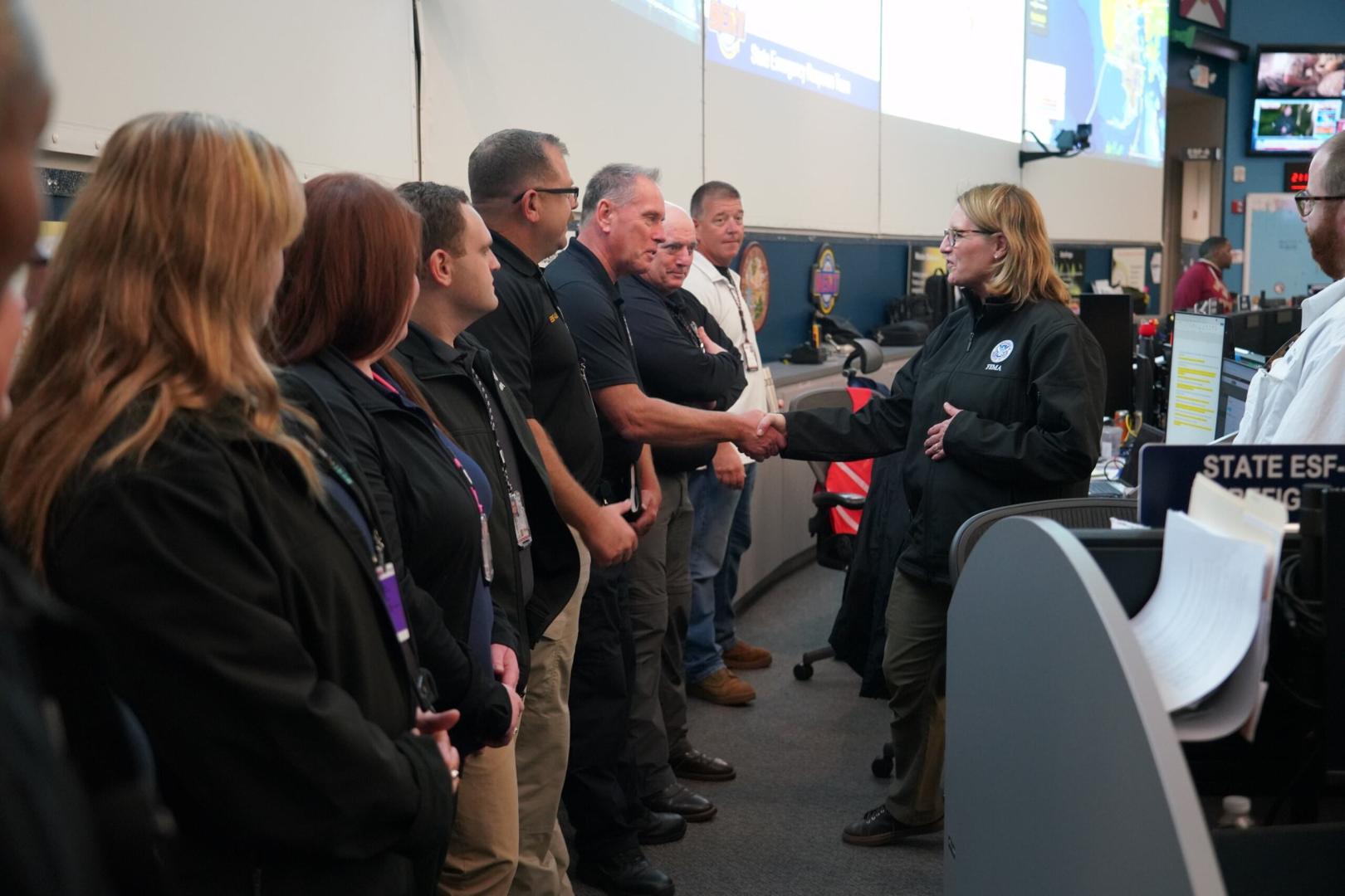 FEMA Administrator Deanne Criswell speaks with Florida’s emergency management team at the Florida Division of Emergency Management Emergency Operations Center.  