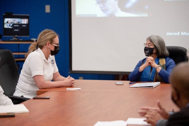 Administrator Criswell (left) discusses hurricane preparedness and mitigation efforts with Miami-Dade County Mayor Daniella Levine Cava.