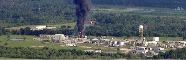 Image from page 8: A column of dark smoke, rising from a fire at the Arkema chemical plant