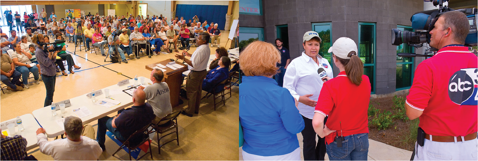 Holding “town hall” style community meetings and preparing official spokespersons to speak with news media are important communications strategies