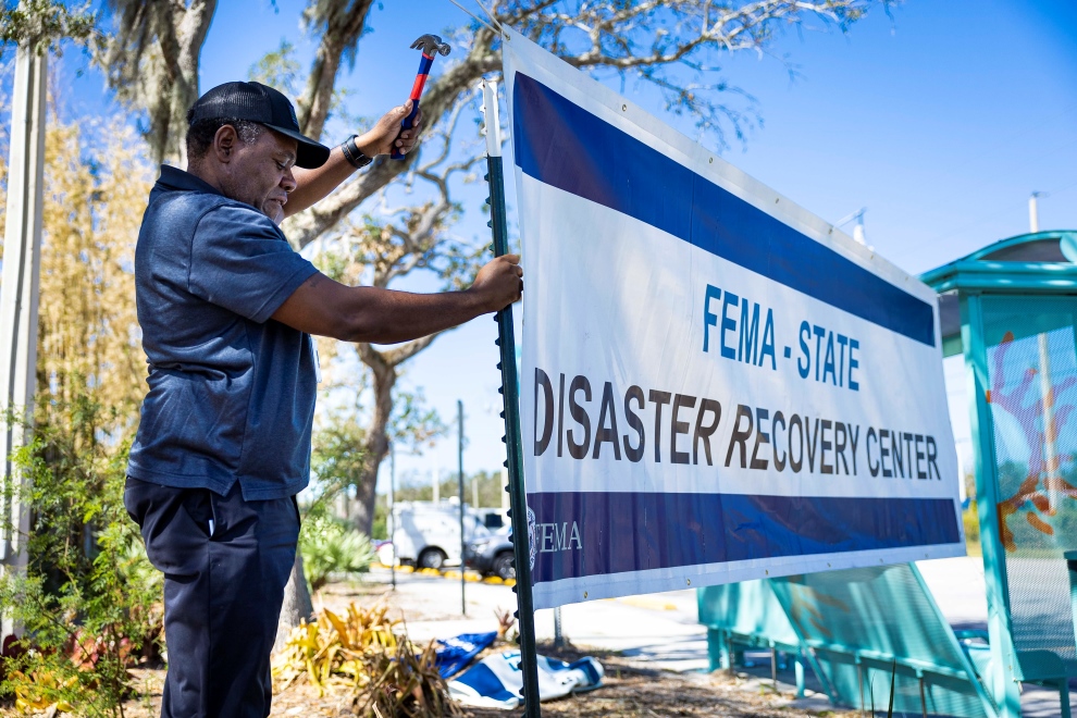 FEMA workers set up in a new Disaster Recovery Center in Manatee County.