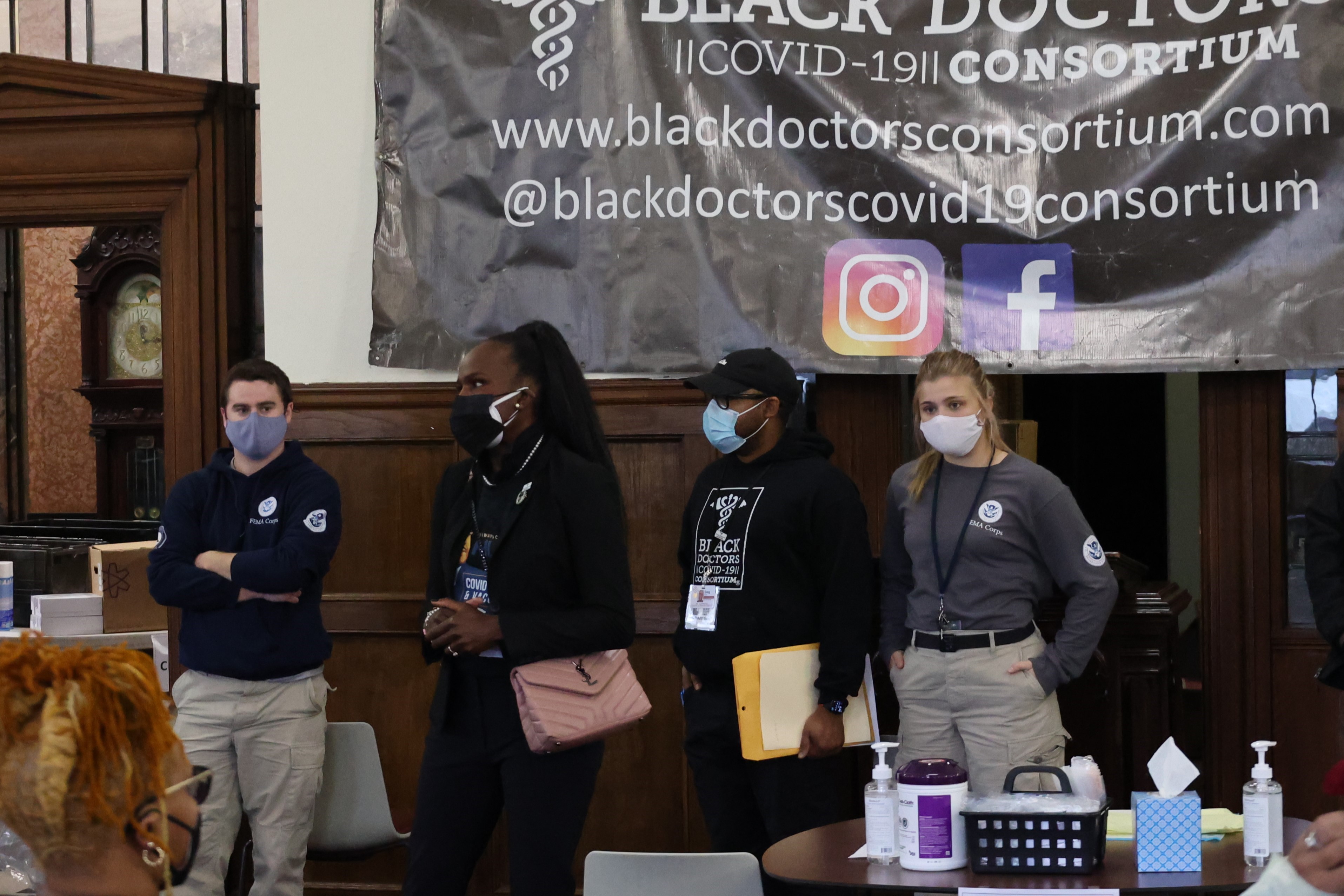 Black Doctor’s Consortium Founder and CEO Dr. Ala Stanford delivers a morning briefing to BDC’s clinical staff, FEMA staff and volunteers at the Greater Philadelphia MLK Day of Service at Girard College on January 17th, 2022 at Girard College.