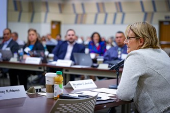 FEMA Administrator Deanne Criswell addresses members of the National Advisory Council. 