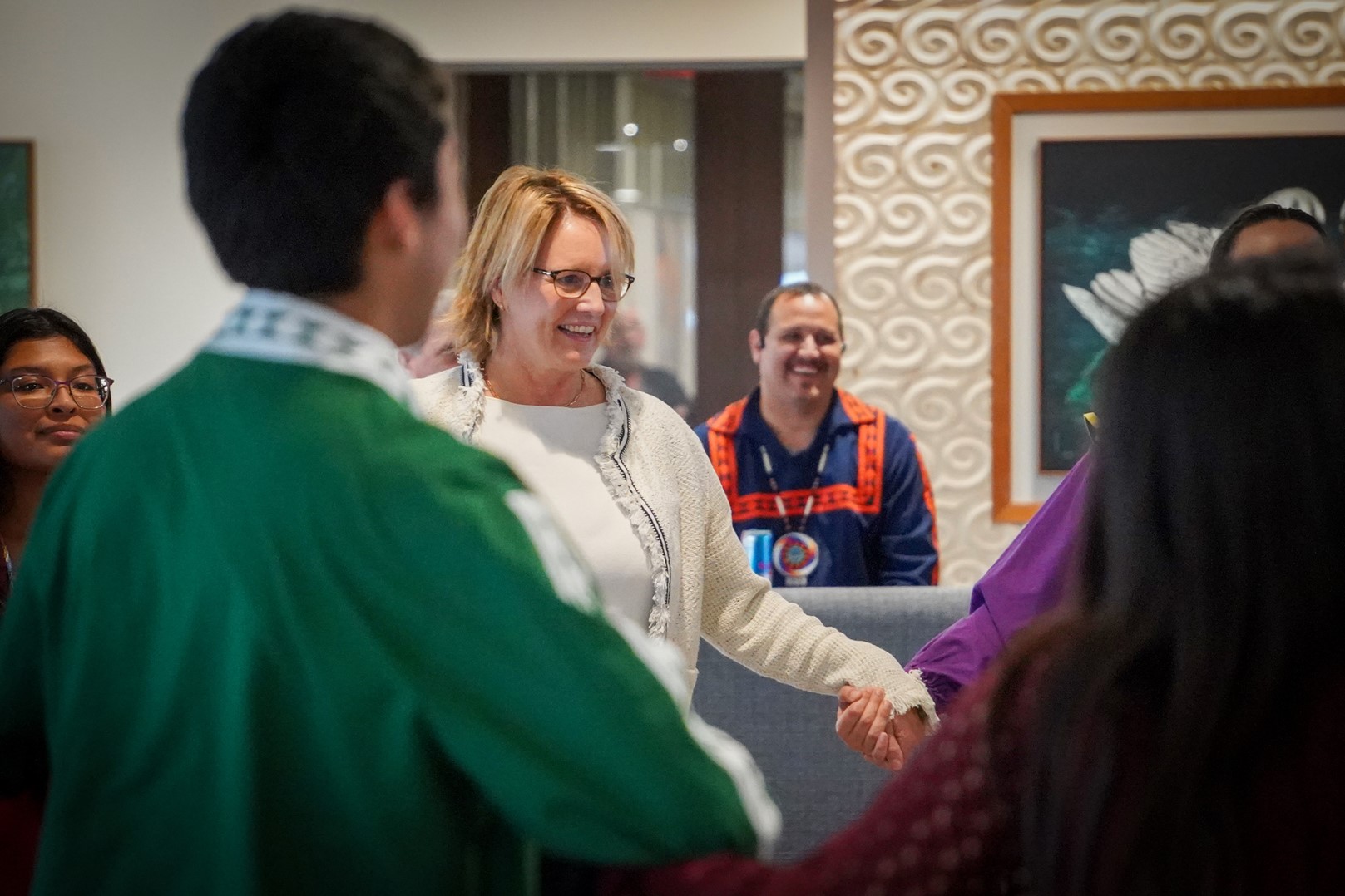 FEMA Administrator Deanne Criswell participates in Choctaw Social Dancing. These dances showcase the history and culture of the Choctaw people. 