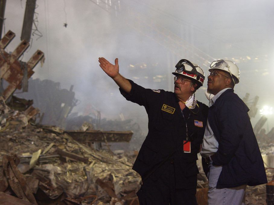 Pete Bakersky (left) and a colleague surveying Ground Zero.