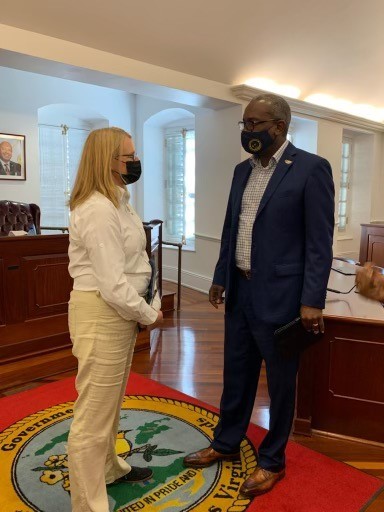 FEMA Administrator Deanne Criswell meets with U.S. Virgin Islands Gov. Albert Bryan ahead of the start of the Atlantic Hurricane season on June 1.