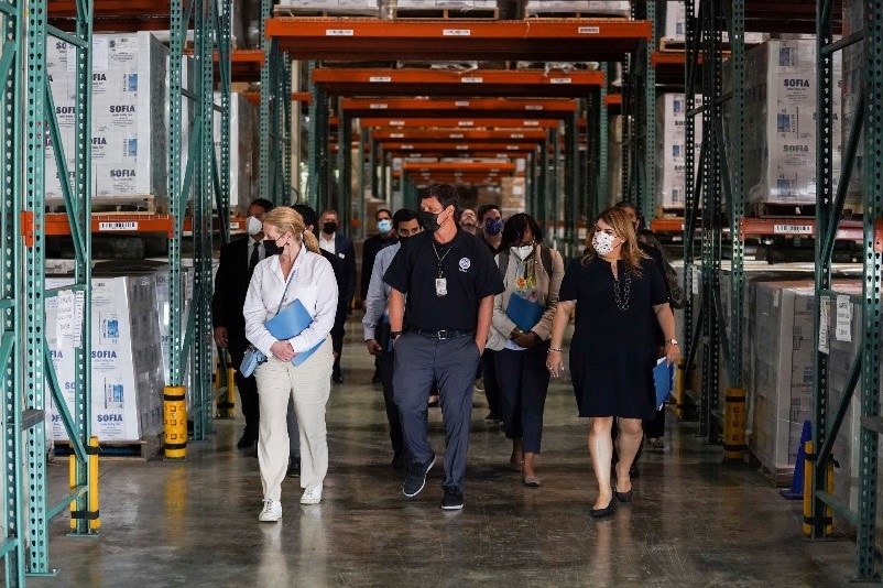 CAGUAS, Puerto Rico (May 25, 2021) -- FEMA Administrator Deanne Criswell (left) and Puerto Rico Resident Commissioner Jenniffer González Colón (right) tour the FEMA warehouse and distribution facilities in Caguas, Puerto Rico, ahead of the Atlantic hurricane season beginning June 1.